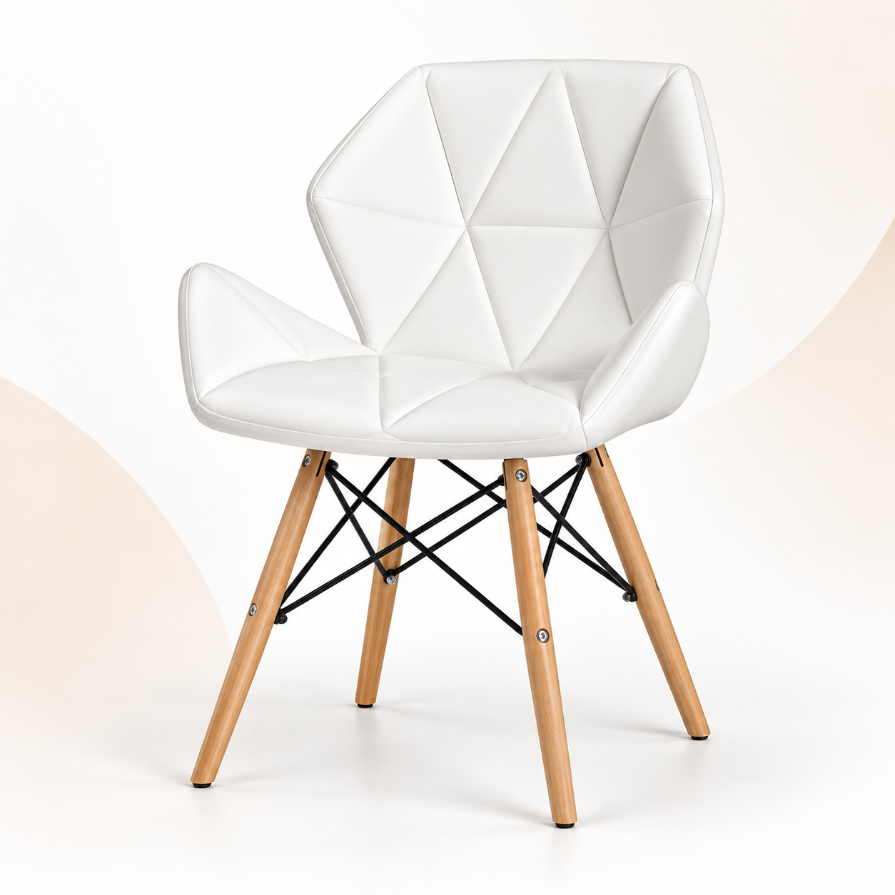 Modern White Accent Chair with Wooden Legs
