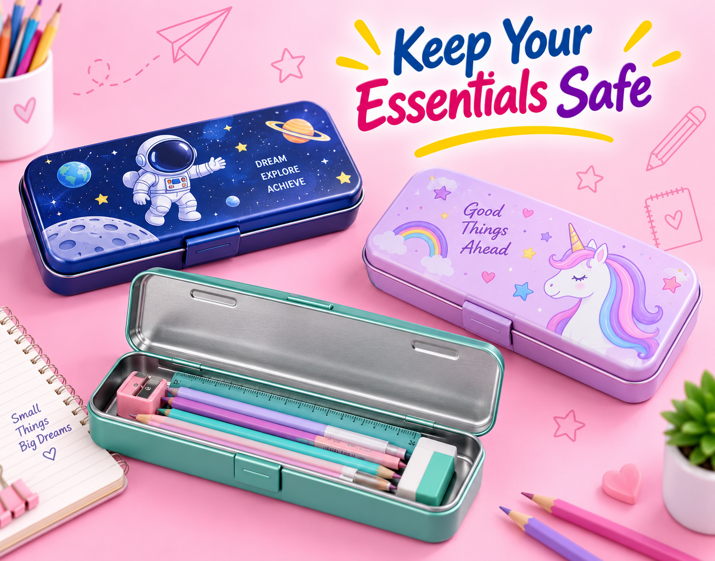Stationery SchoolDesk HardMetalPencilBoxes